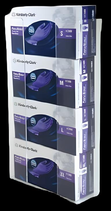 Glove Box Holder Horizontal Mounted 4-Box Capacity Clear 3-1/2 X 11 X 19-1/4 Inch Acrylic