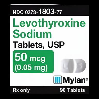 Levothyroxine Sodium 50 mcg Tablets by Mylan Pharmaceuticals - Bottle of 90