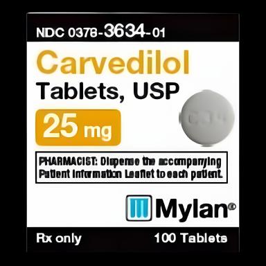 Carvedilol 25 mg Tablets by Mylan Pharmaceuticals - Bottle of 100