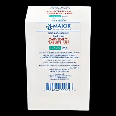 Carvedilol 3.125mg Tablets | Major Pharmaceuticals | 100-Count Blister Pack