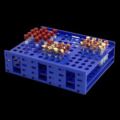 120-Place Clinical Test Tube Rack for 10 mL Tubes by Mega Racks® - Blue
