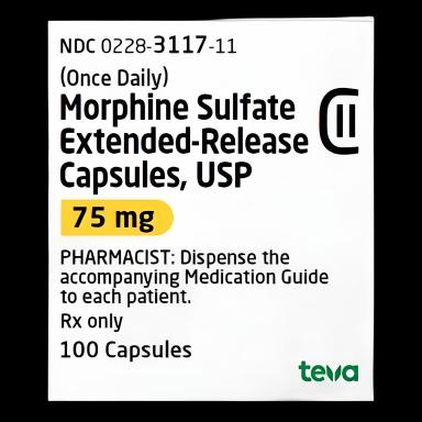 Morphine Sulfate 75 mg Extended-Release Capsules by Teva - 100 Count Bottle
