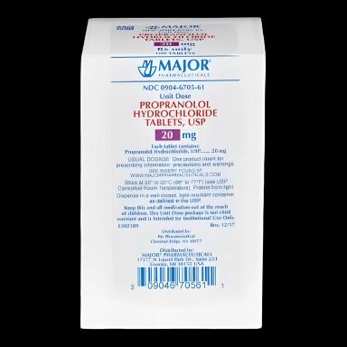Propranolol HCl 20 mg Tablet for Hypertension & Anxiety - 100 Count Blister Pack