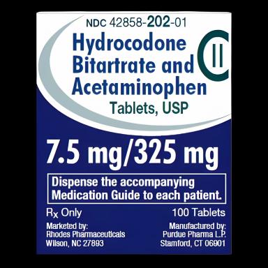 Hydrocodone Bitartrate / Acetaminophen 7.5 mg - 325 mg Tablet Bottle 100 Tablets CII - 42858020201