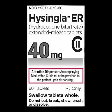 Hysingla ER 40 mg Hydrocodone Bitartrate Extended-Release Tablets, 60 Count - Purdue Pharma