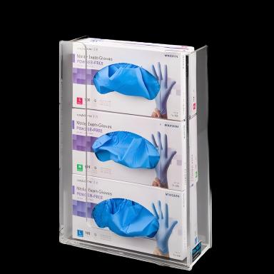 Acrylic Glove Box Holder for Medical Facilities - Wall Mounted, 3-Box Capacity, Clear