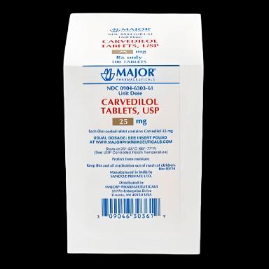 Carvedilol 25 mg Film-Coated Tablets - Major Pharmaceuticals | 100 Tablet Blister Pack