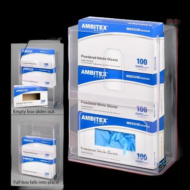 Poltex Clear Acrylic Glove Box Holder for 3 Boxes - Wall Mount, Medical-Grade Storage