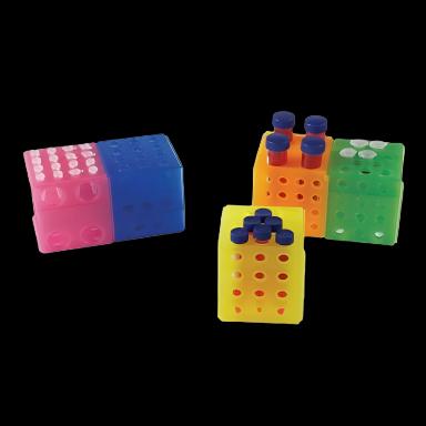 4-Way Test Tube Rack Cube for Multiple Tube Sizes - 1.5, 2.0, 3-7, 15, 50 mL - Assorted Colors